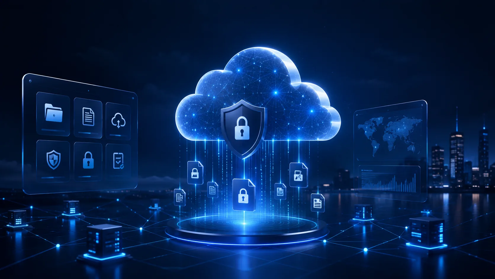 Secure cloud storage and cyber security illustration